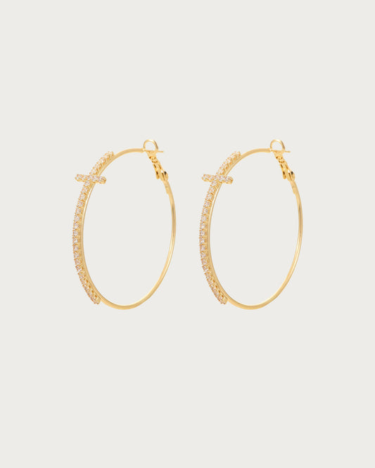 Angelina Divine Spark Cross Golden Hoop Earrings