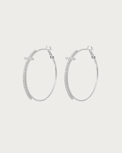 Angelina Divine Spark Cross Silver Hoop Earrings
