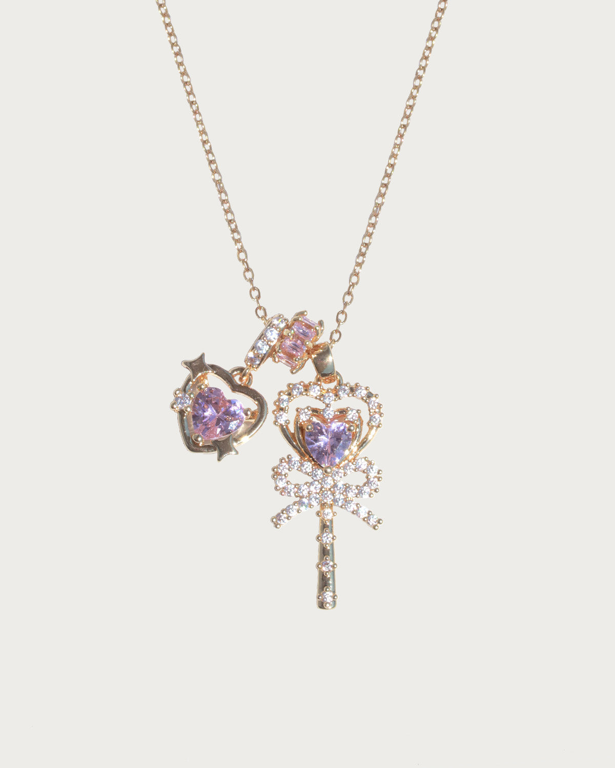 Aimee Heart Crystal Bow Golden Pendant Necklace