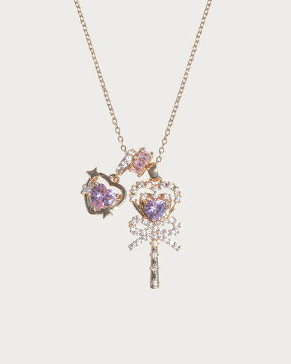 Aimee Heart Crystal Bow Golden Pendant Necklace