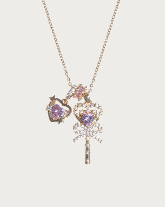 Aimee Heart Crystal Bow Golden Pendant Necklace
