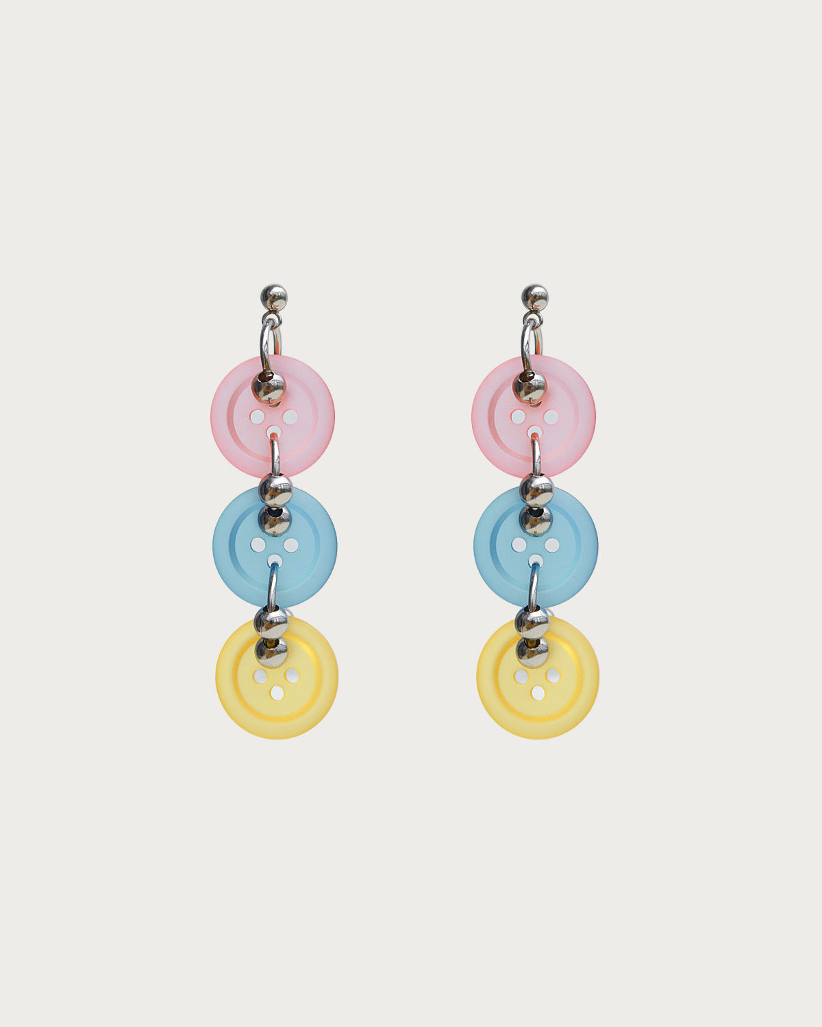 Olive Colorful Button Silver Drop Earrings & Necklace