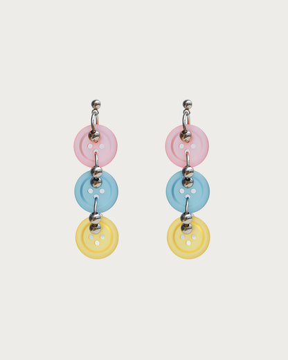 Olive Colorful Button Silver Drop Earrings & Necklace