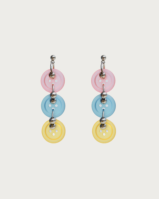 Olive Colorful Button Silver Drop Earrings & Necklace