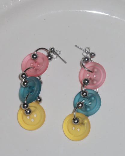 Olive Colorful Button Silver Drop Earrings & Necklace