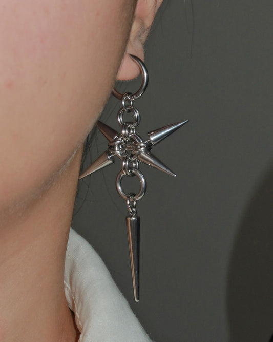 Nexus Gothic Punk Spike Silver Hoop Earrings