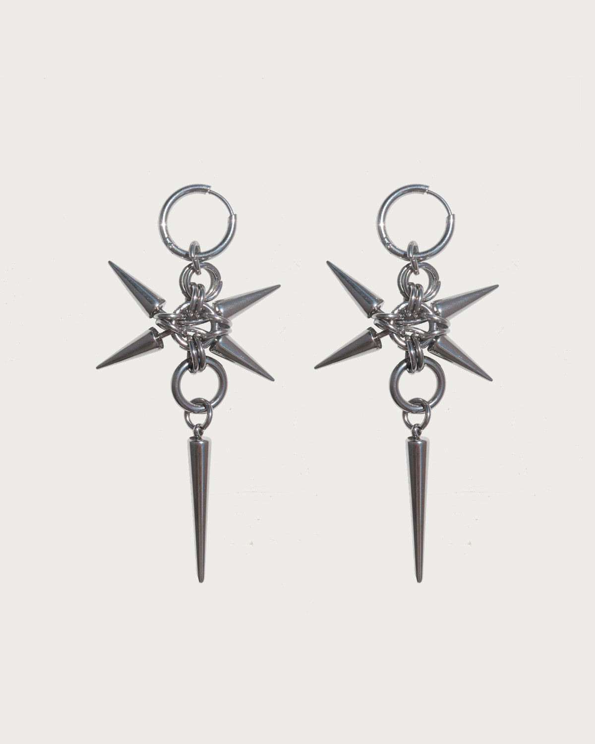 Nexus Gothic Punk Spike Silver Hoop Earrings