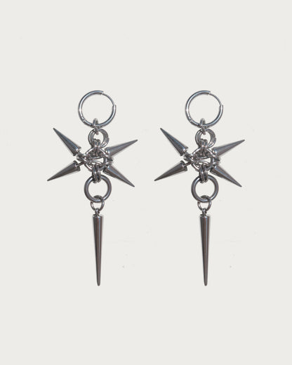 Nexus Gothic Punk Spike Silver Hoop Earrings