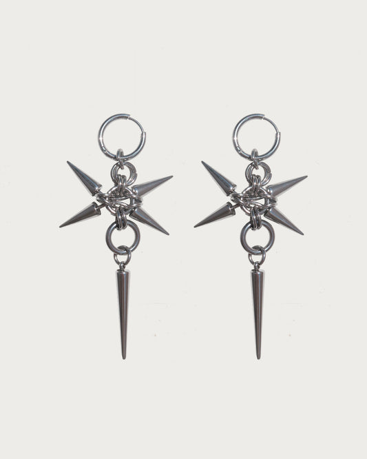 Nexus Gothic Punk Spike Silver Hoop Earrings