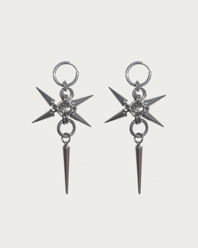 Nexus Gothic Punk Spike Silver Hoop Earrings