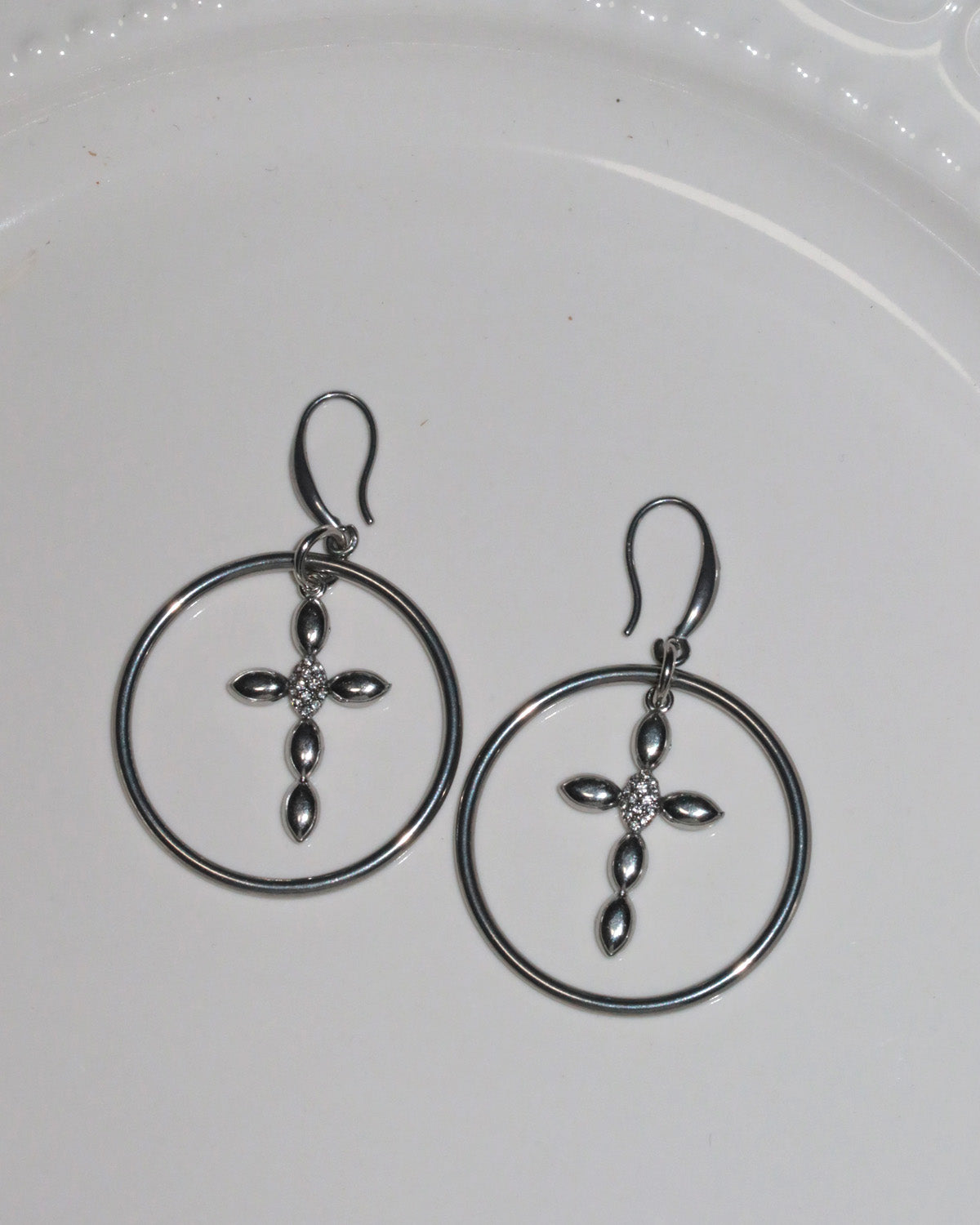 Lyra Geometric Cross Silver Hoop Earrings