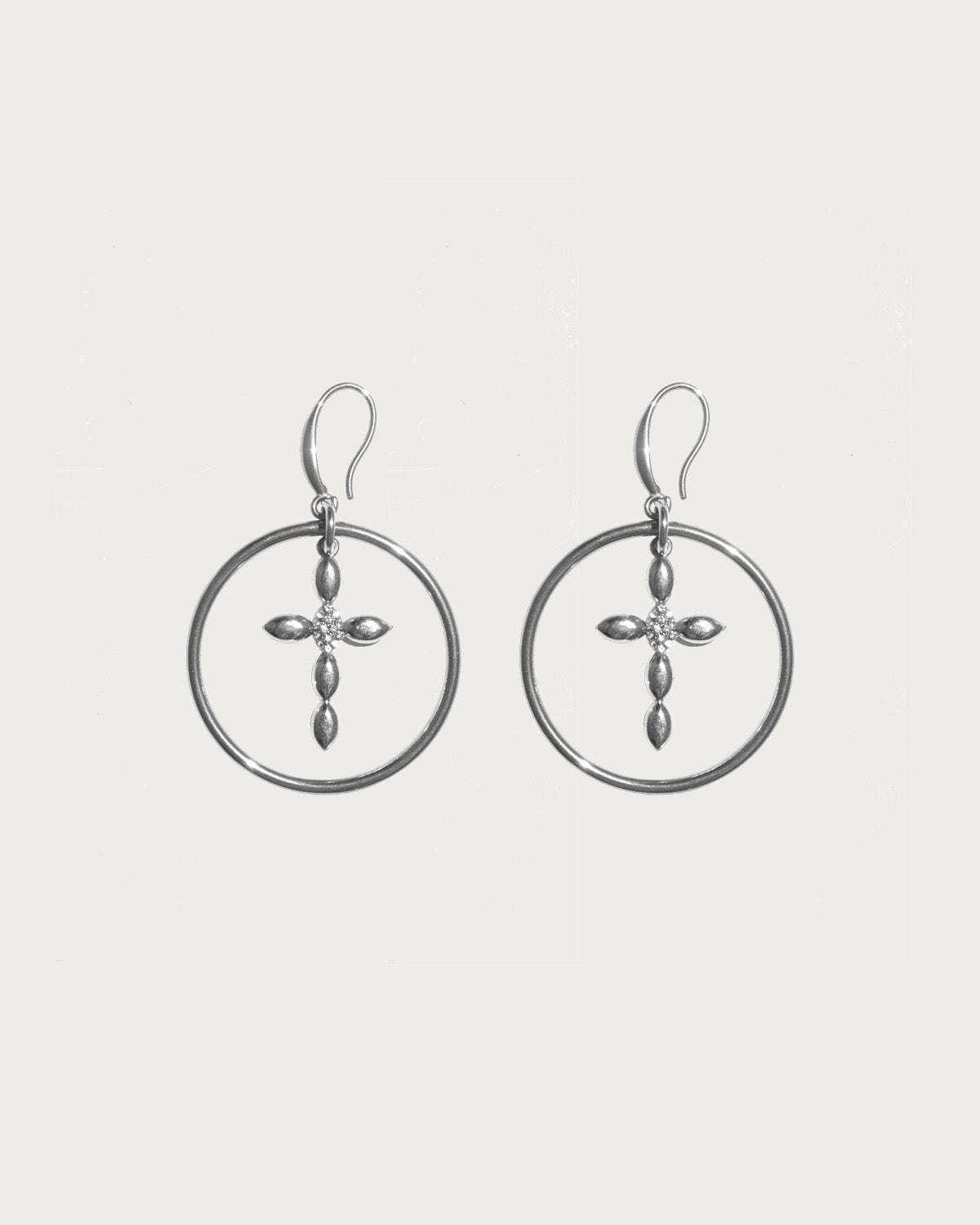 Lyra Geometric Cross Silver Hoop Earrings