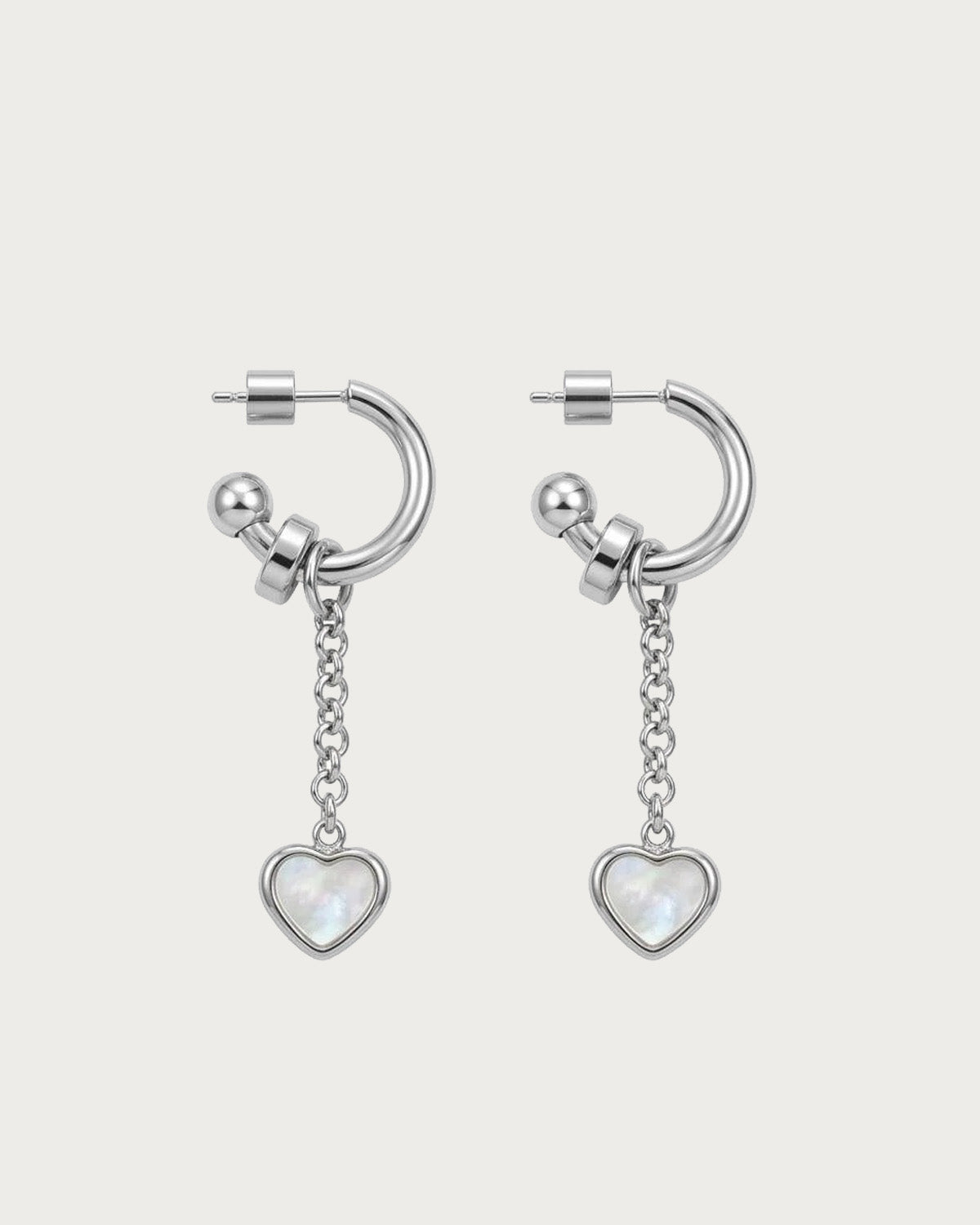 Noelle Black Heart Silver Hoop Earrings