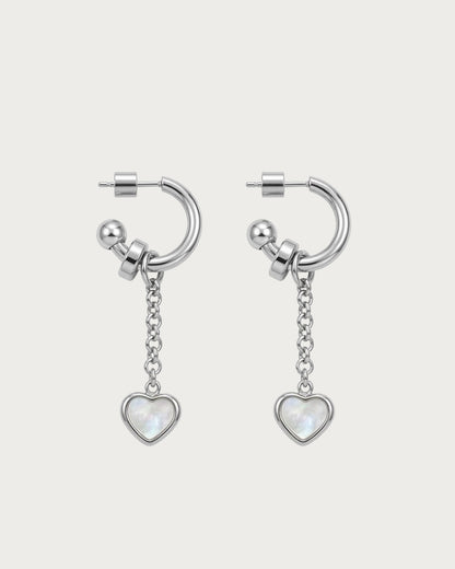Noelle Black Heart Silver Hoop Earrings