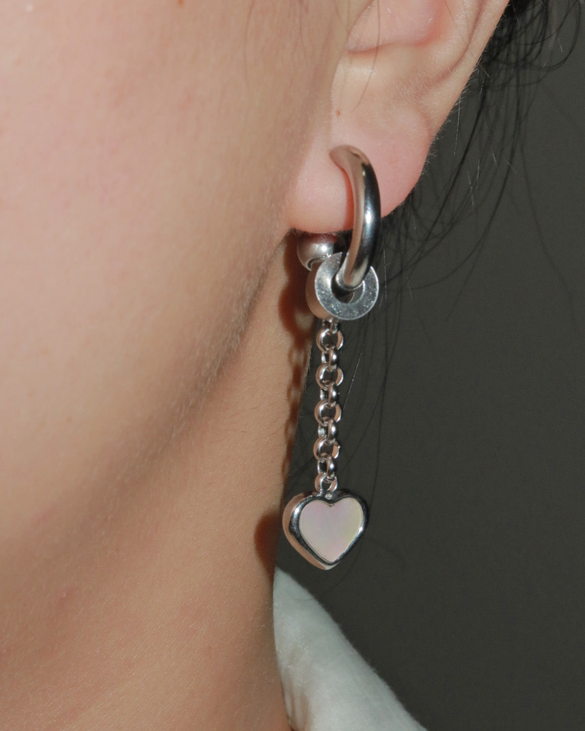 Noelle Delicate Heart Silver Hoop Earrings