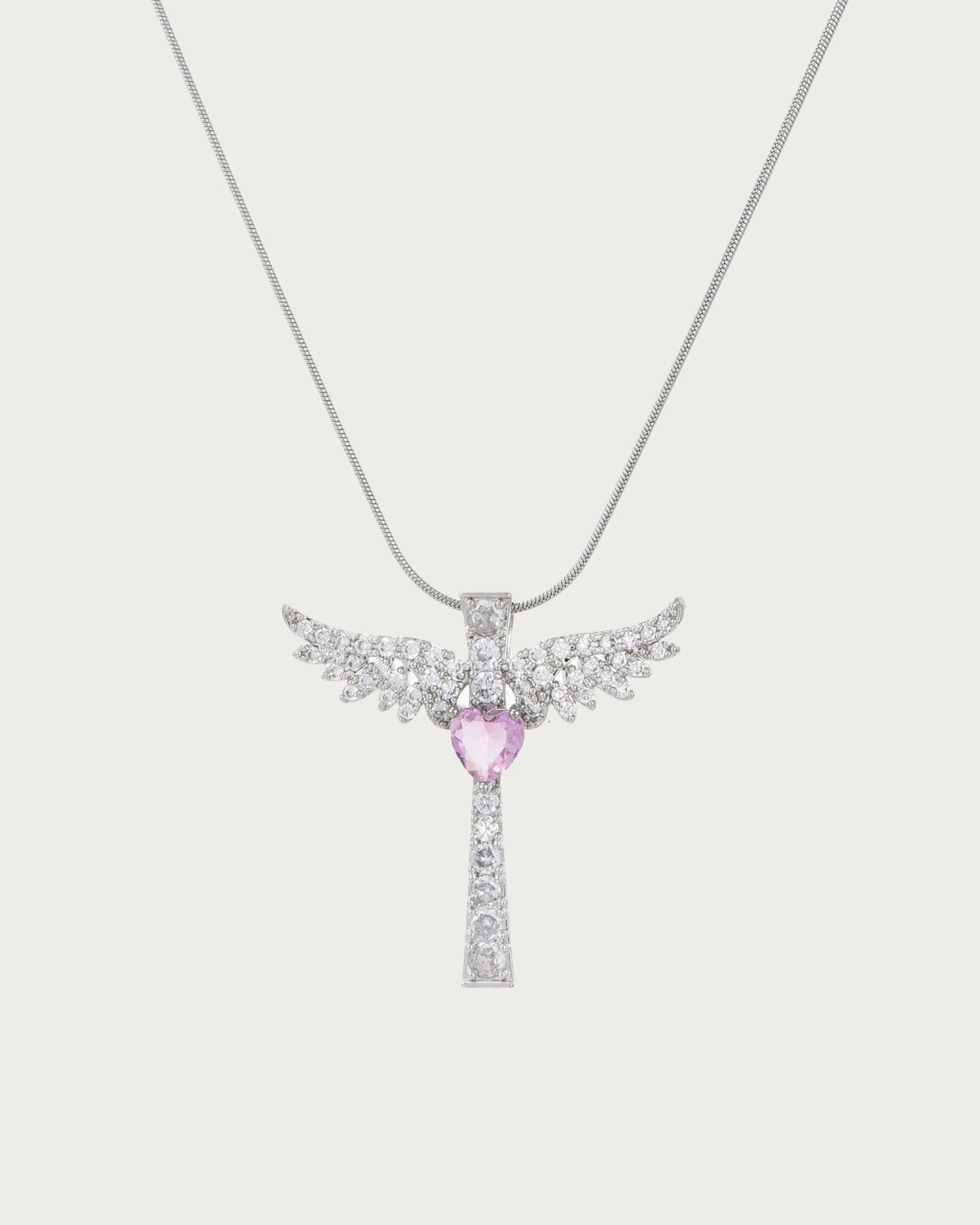 Virelle Angel Wing Pink Heart Cross Golden Necklace
