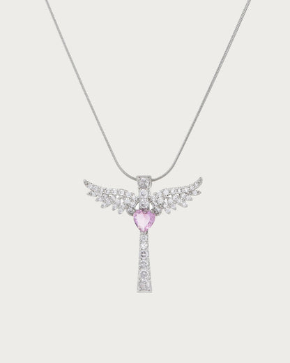 Virelle Angel Wing Pink Heart Cross Golden Necklace