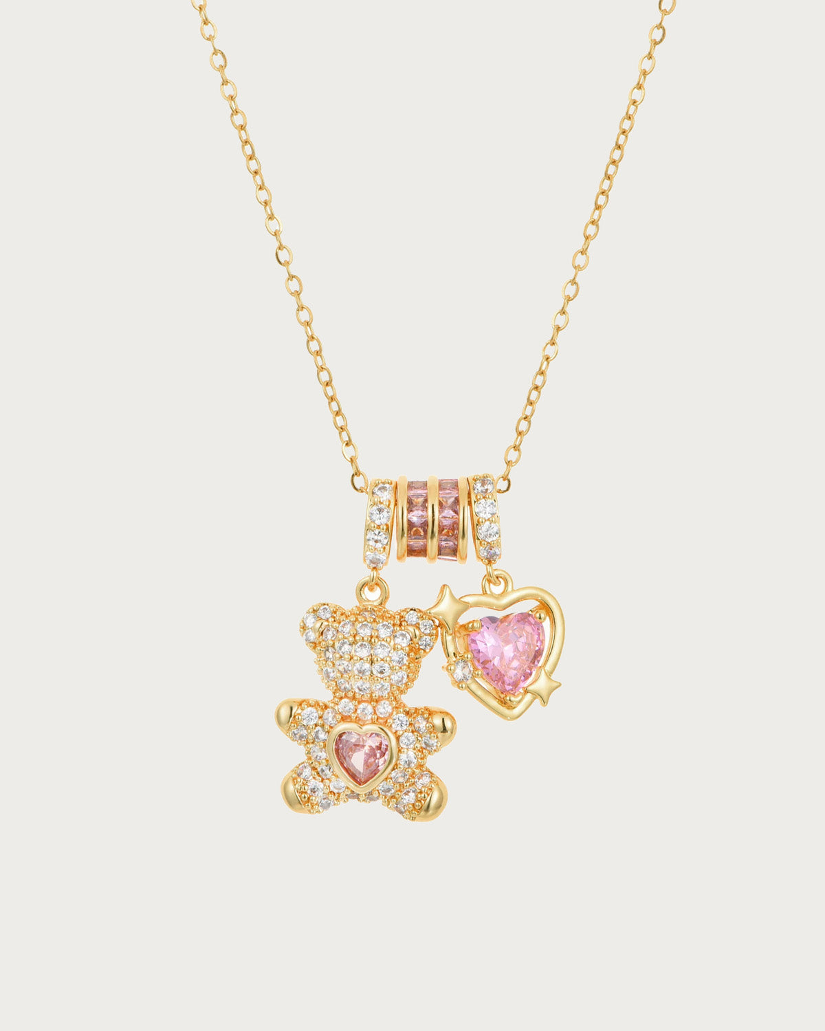 Pippa Bearheart Pink Heart Golden Necklace
