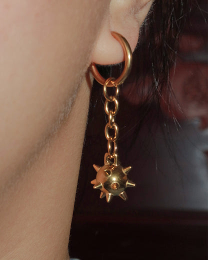Veda Mace Charm Long Golden Drop Earrings