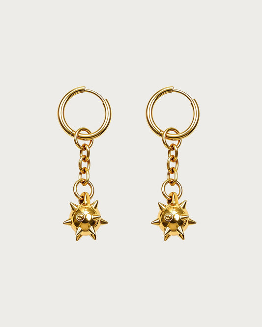 Veda Mace Charm Long Golden Drop Earrings