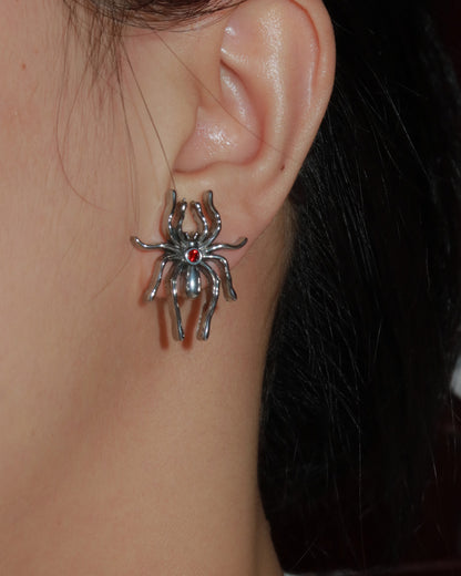 Anansi Spider Red Gem Silver Stud Earrings