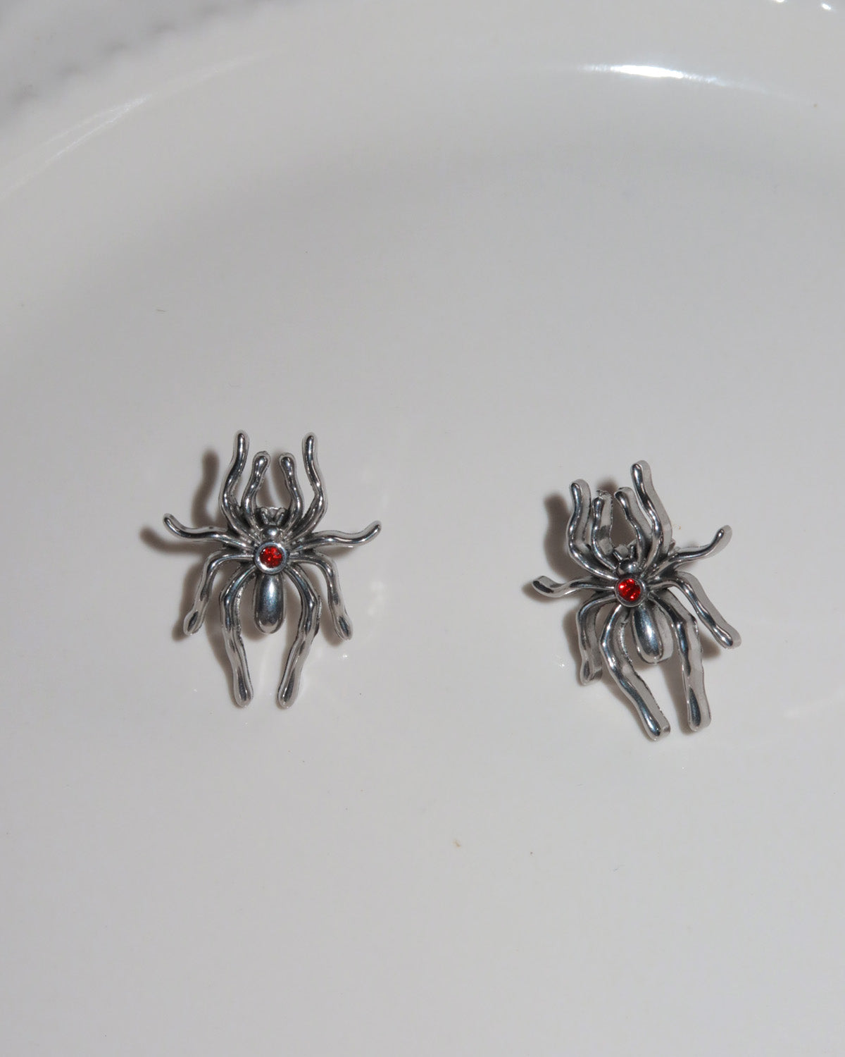 Anansi Spider Red Gem Silver Stud Earrings