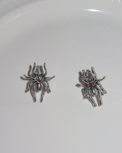 Anansi Spider Red Gem Silver Stud Earrings