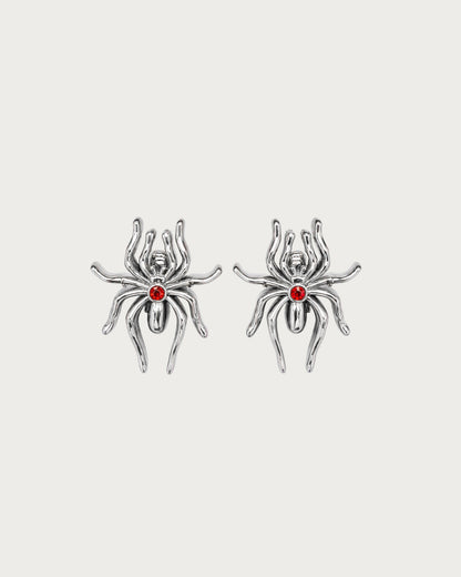 Anansi Spider Red Gem Silver Stud Earrings
