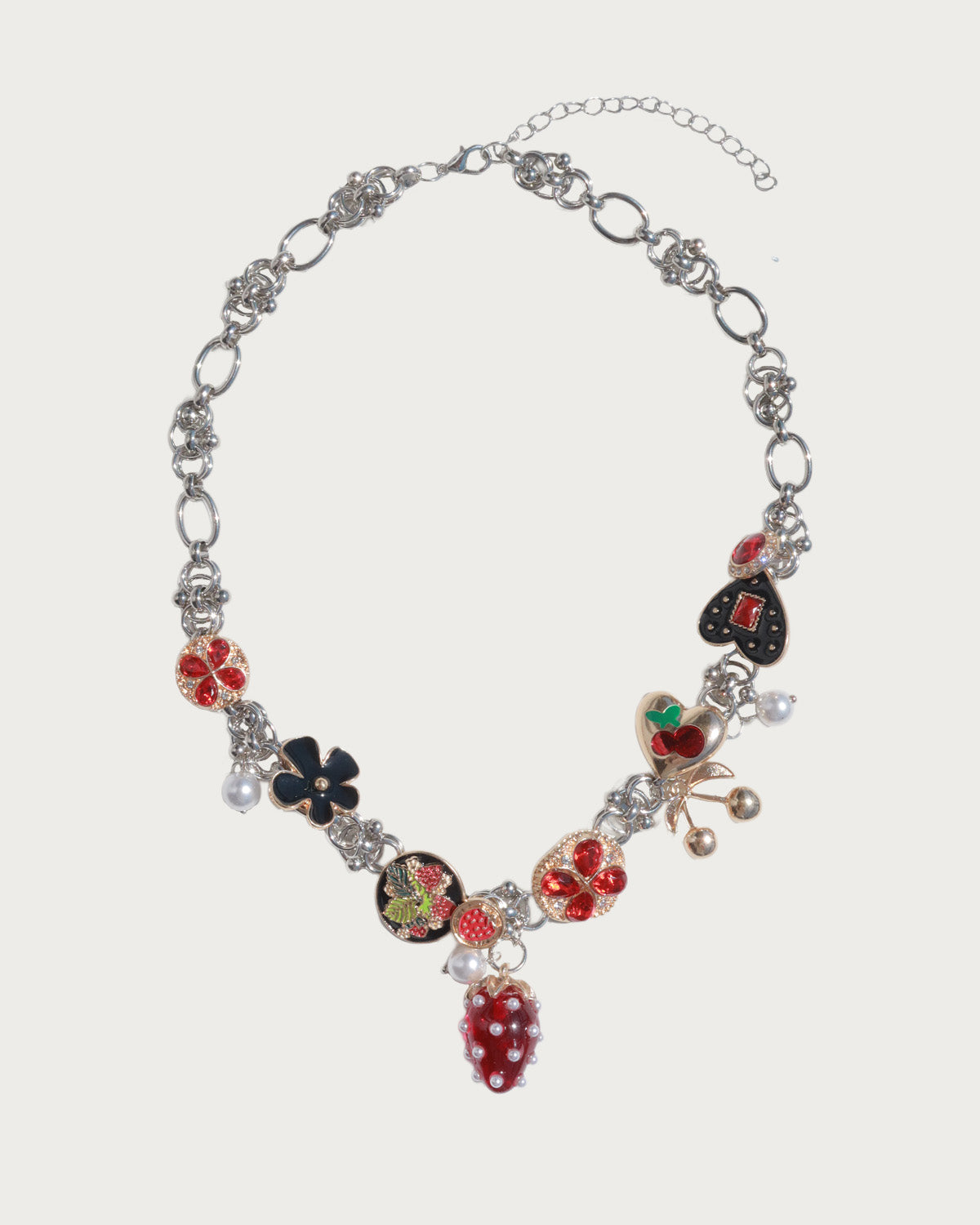 Fraise Strawberry Chunky Silver Chain Chocker Necklace