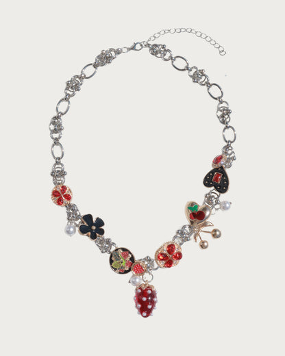 Fraise Strawberry Chunky Silver Chain Chocker Necklace