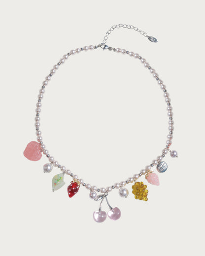 Berry Kisses Cherry Strawberry Pearl Silver Bracelet & Necklace