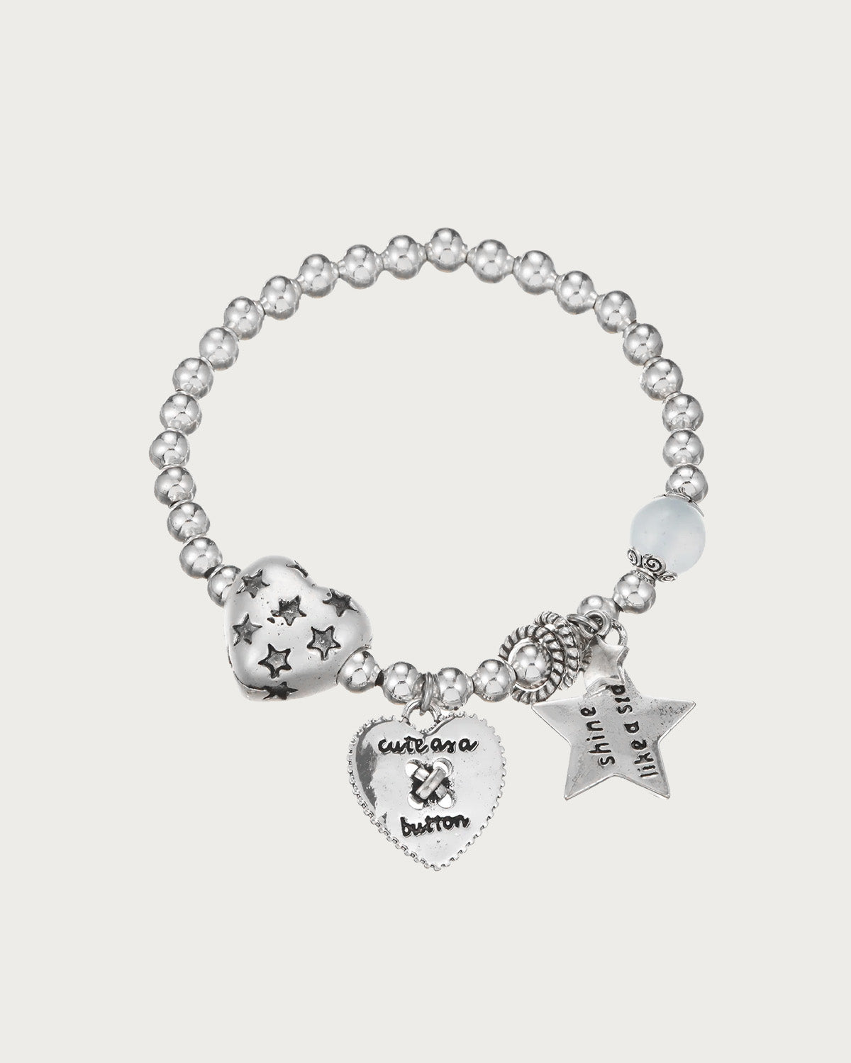 Aster Silver Beaded Star and Heart Vintage Bracelet