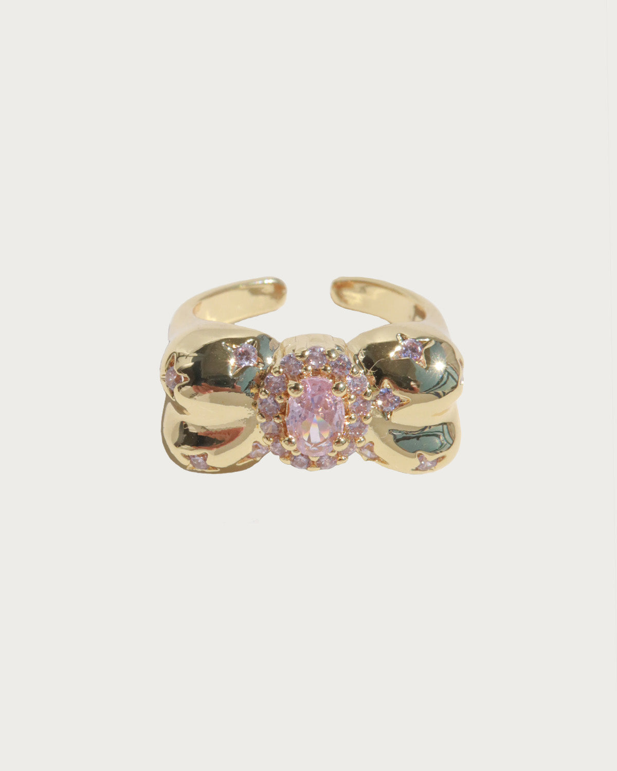 Mirelle Pink Gem Golden Bow Ring