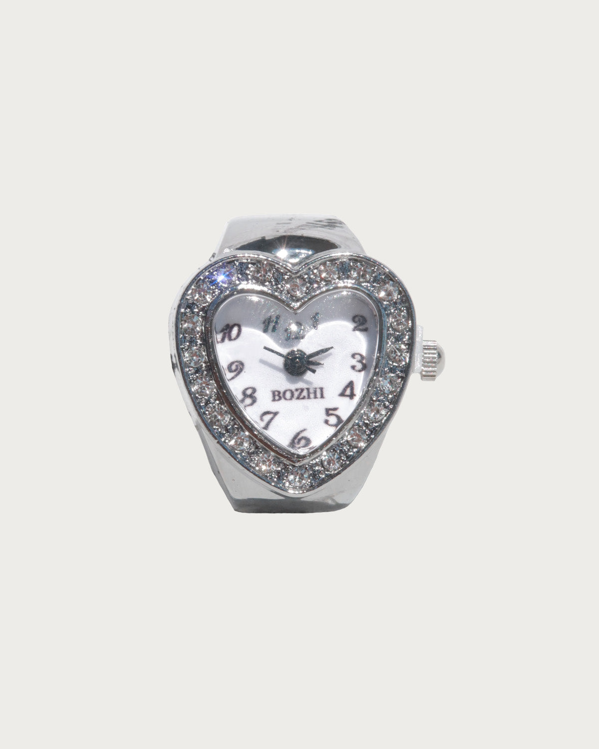 Jodie Sparkling Rhinestone Heart Silver  Watch Ring