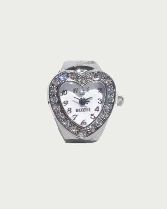 Jodie Sparkling Rhinestone Heart Silver  Watch Ring