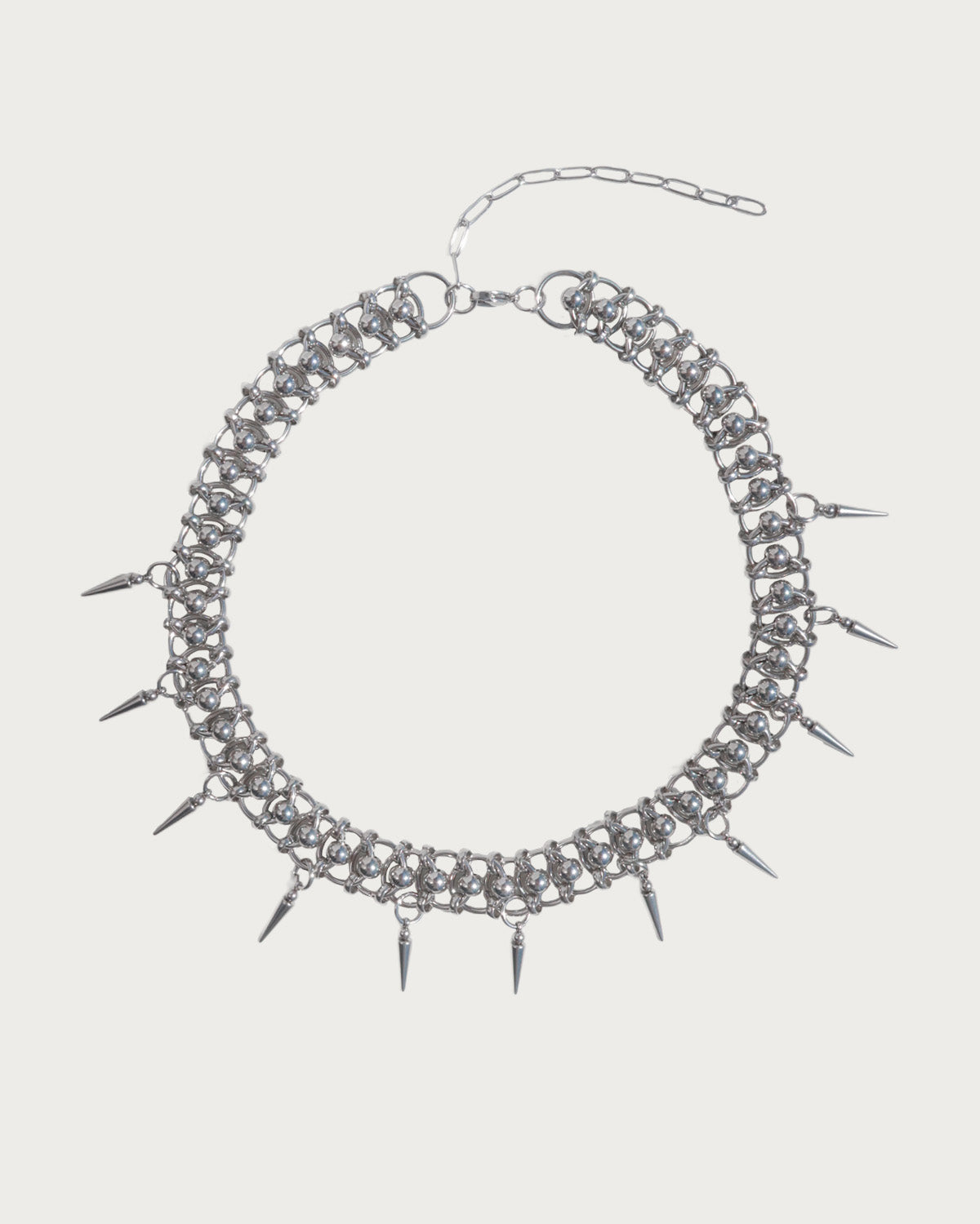 Neon Industrial Chain and Spike Gothic Silver Choker Necklace