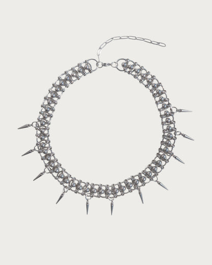 Neon Industrial Chain and Spike Gothic Silver Choker Necklace