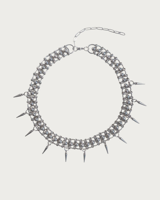Neon Industrial Chain and Spike Gothic Silver Choker Necklace