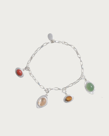 Zinnia Colorful Stone Charm Silver Chain Bracelet