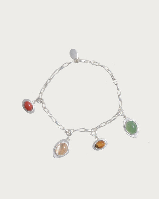 Zinnia Colorful Stone Charm Silver Chain Bracelet