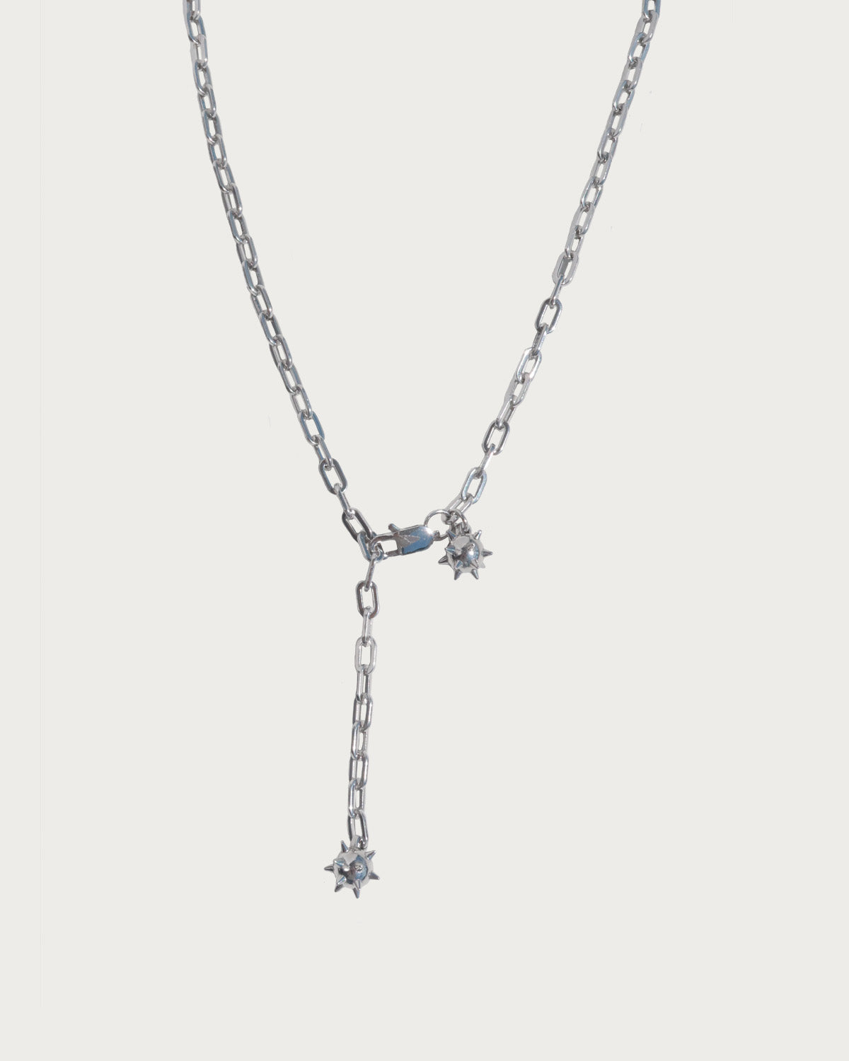 Veda Silver Edgy Double Morning Star Mace Pendant Necklace