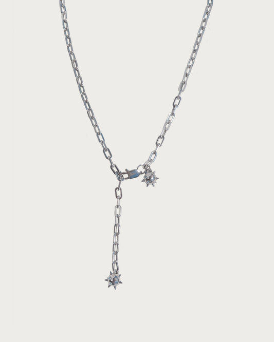 Veda Silver Edgy Double Morning Star Mace Pendant Necklace