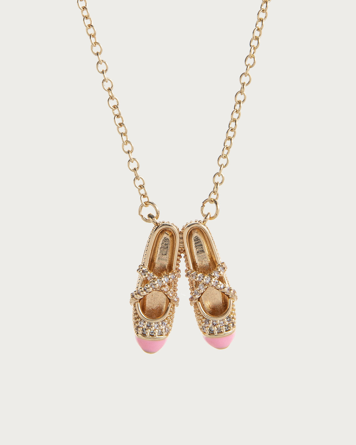 Pointe Pink Enamel Ballet Slippers Golden Pendant Necklace