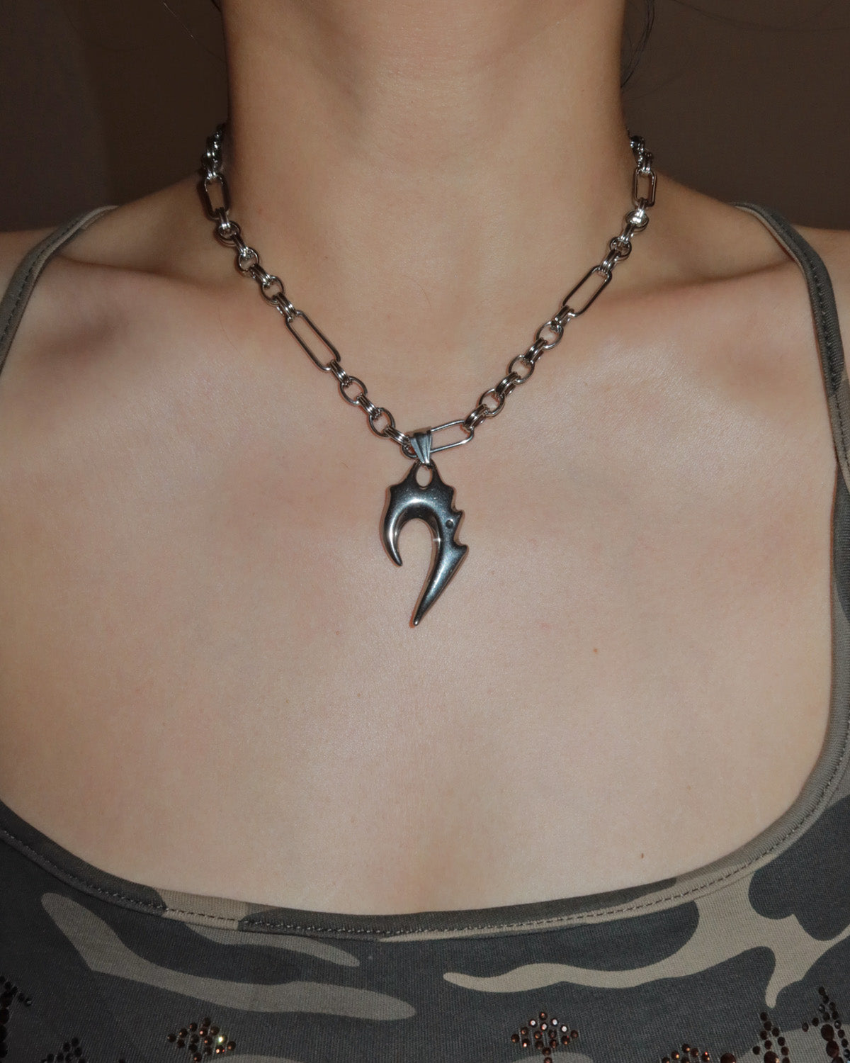 Vexar Punk Tribal Flame Tooth Silver Pendant Necklace