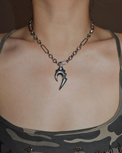 Vexar Punk Tribal Flame Tooth Silver Pendant Necklace