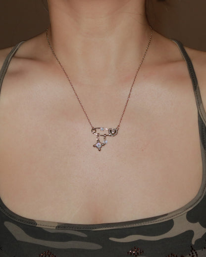 Seraphine Crystal Charm Light Golden Safety Cross Heart Necklace