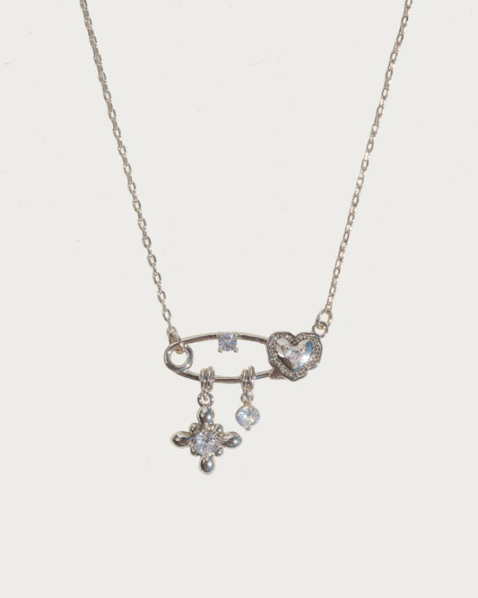 Seraphine Crystal Charm Light Golden Safety Cross Heart Necklace