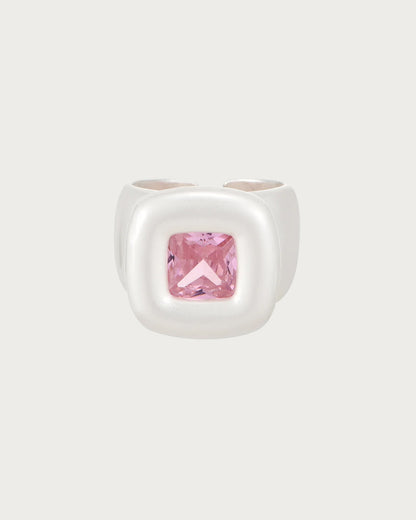 Pixel Matte Silver Square Pink Gemstone Ring