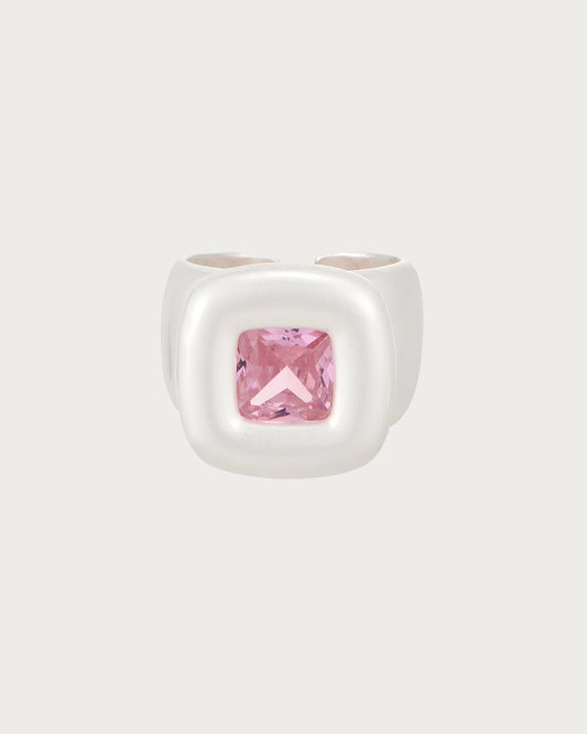 Pixel Matte Silver Square Pink Gemstone Ring