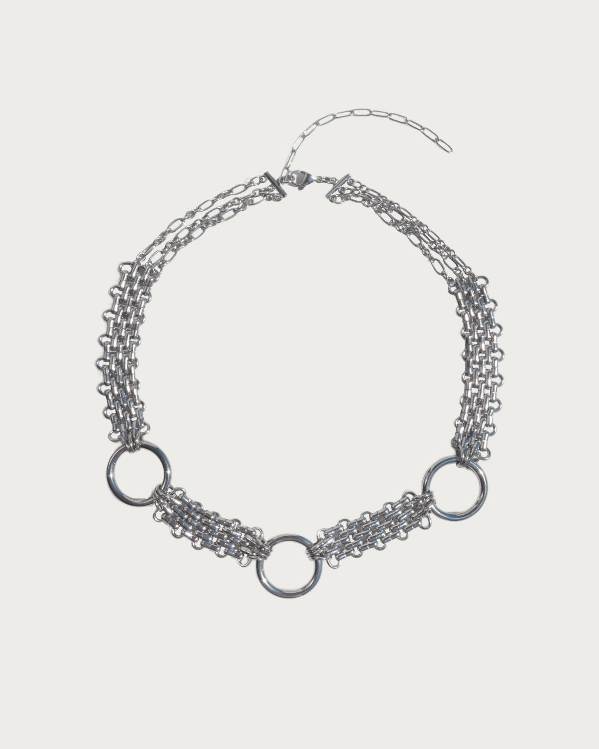 Vexley Gothic Industrial Chainmail O-Ring Silver Choker Necklace
